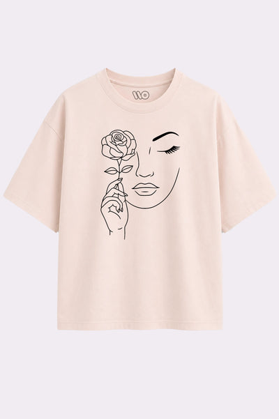 Rose Face Oversized Beige T-Shirt - Rosefaceoversizedbeiget Shirt