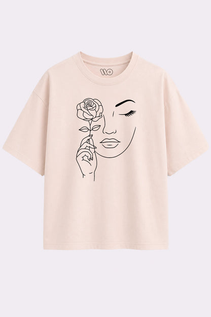 Rose Face Oversized Beige T-Shirt