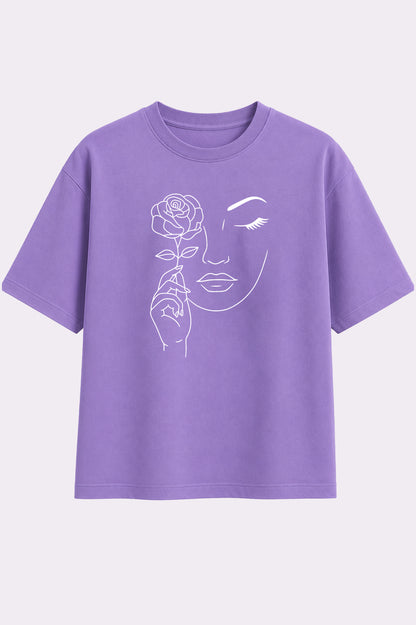 Rose Face Oversized Purple T-Shirt