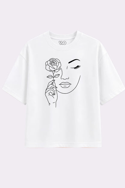 Rose Face Oversized White T-Shirt