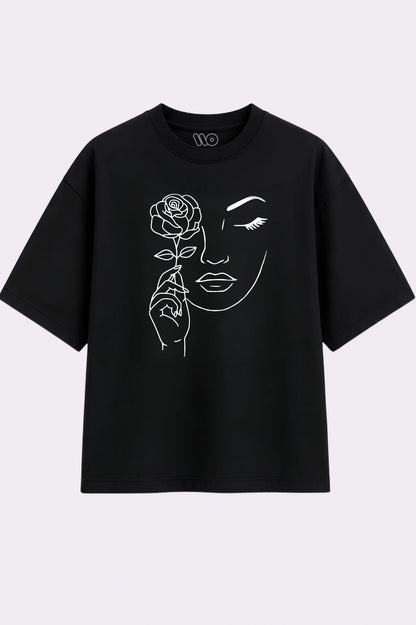 Rose Face Oversized Black T-Shirt