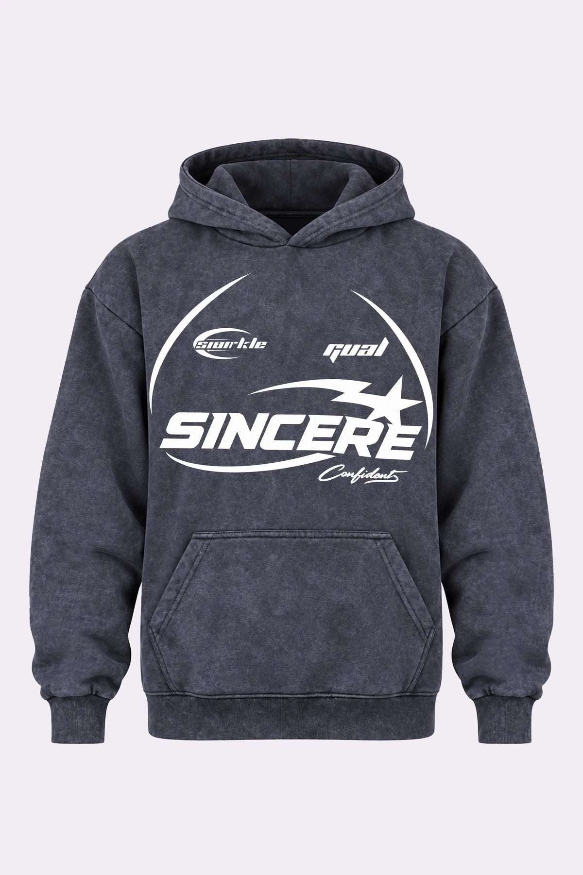 Sincere Confident Acid Wash Graphic Hoodie