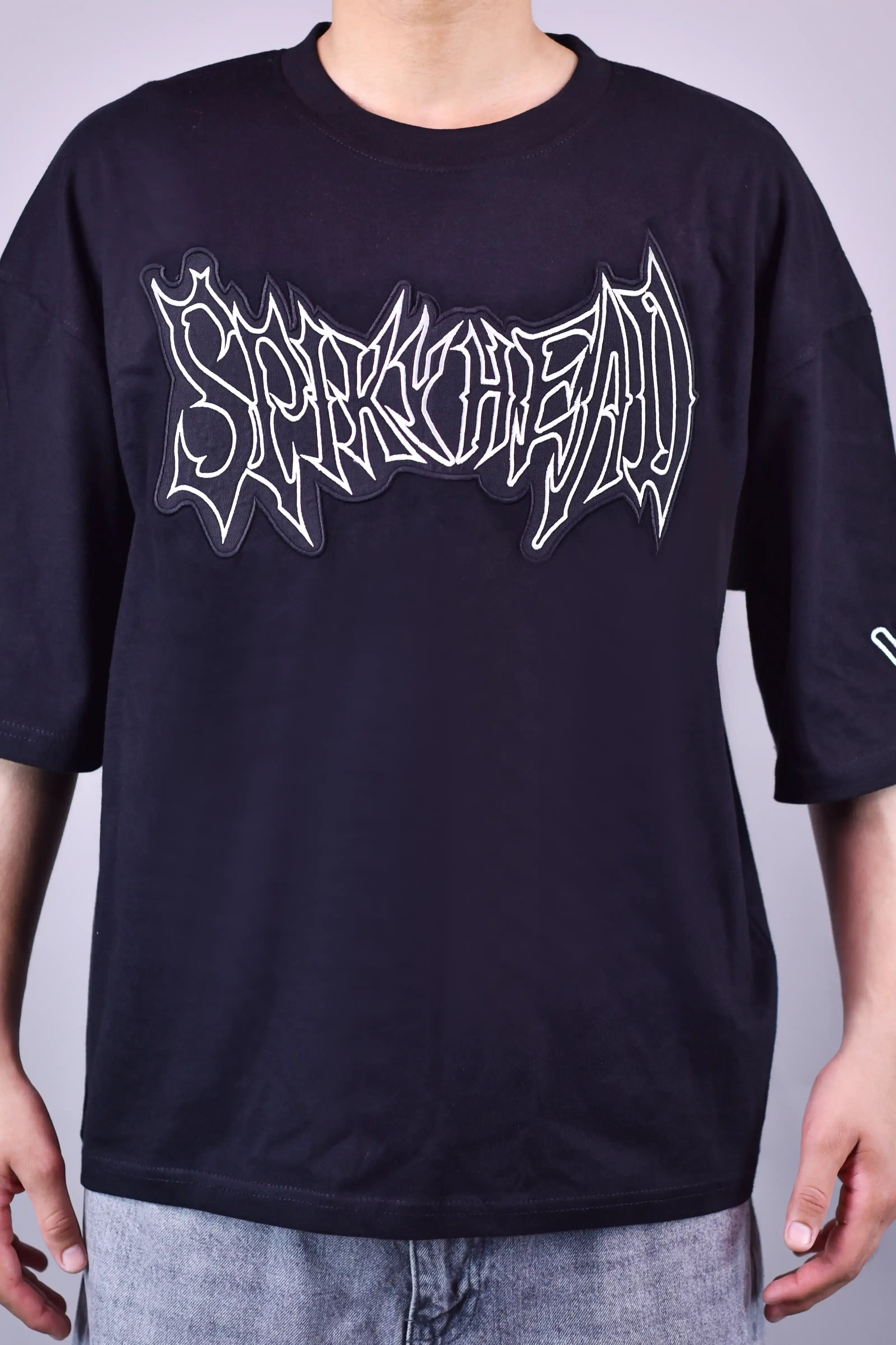 Sparkhead Graphic Patch Oversized Black T-Shirt