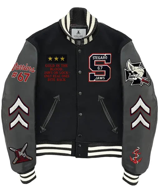 Stegaro Golden Jaws Black Varsity Jacket