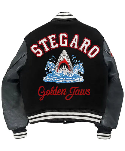 Stegaro Golden Jaws Black Varsity Jacket