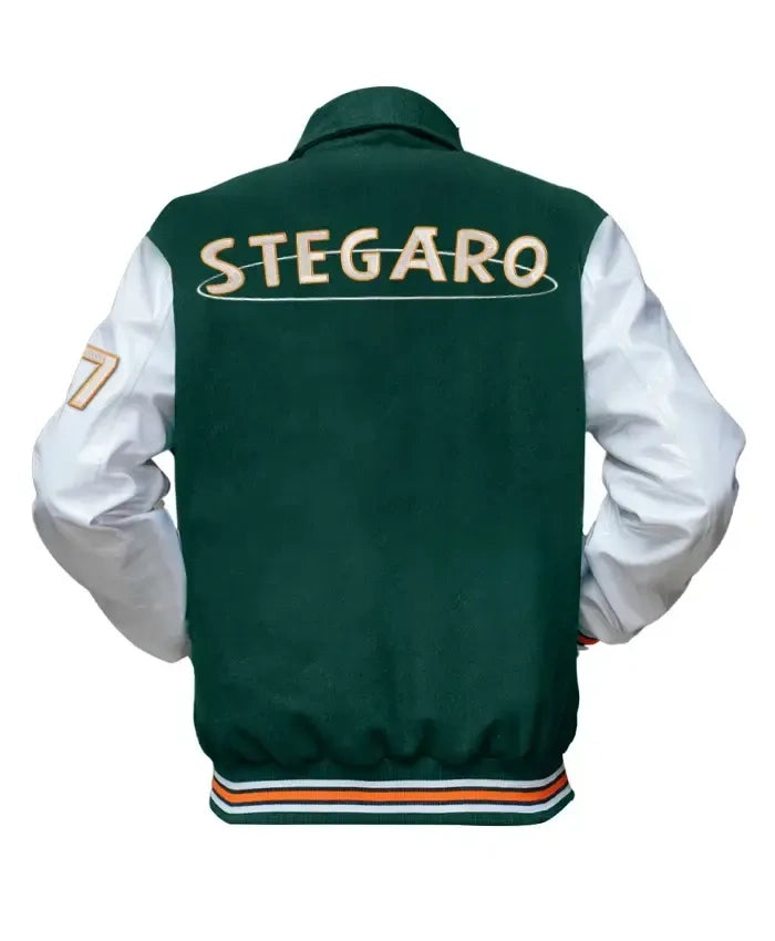 Stegaro Green And White Varsity Jacket