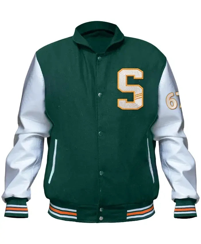 Stegaro Green And White Varsity Jacket