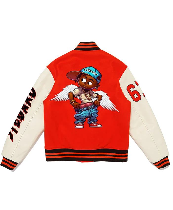 Stegaro Orange And White Varsity Jacket