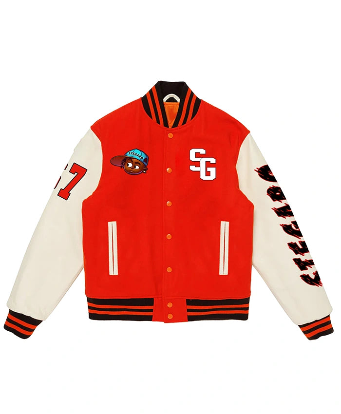 Stegaro Orange And White Varsity Jacket
