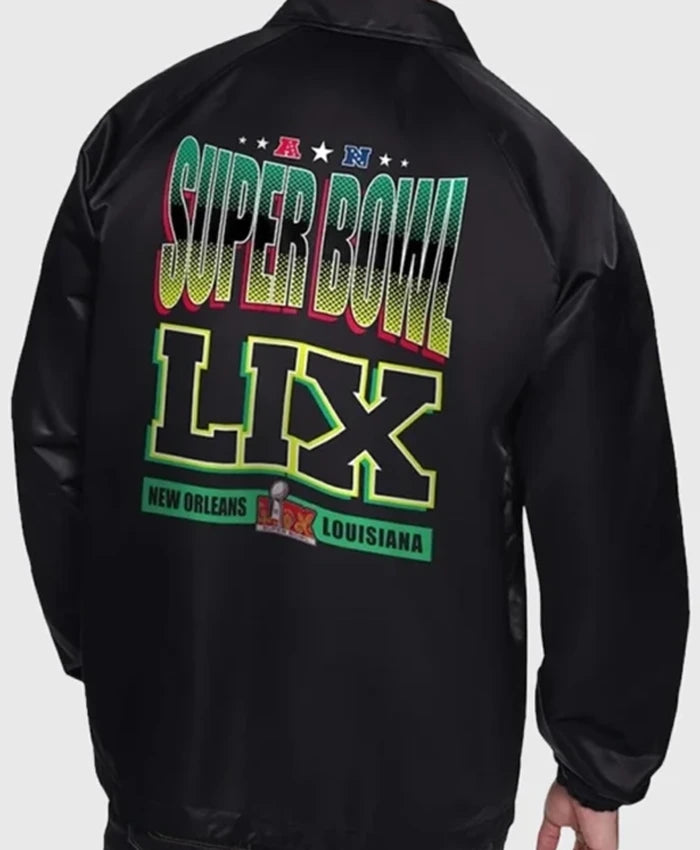 Super Bowl LIX Starter Black Coaches Varsity Jacket