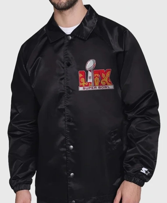 Super Bowl LIX Starter Black Coaches Varsity Jacket