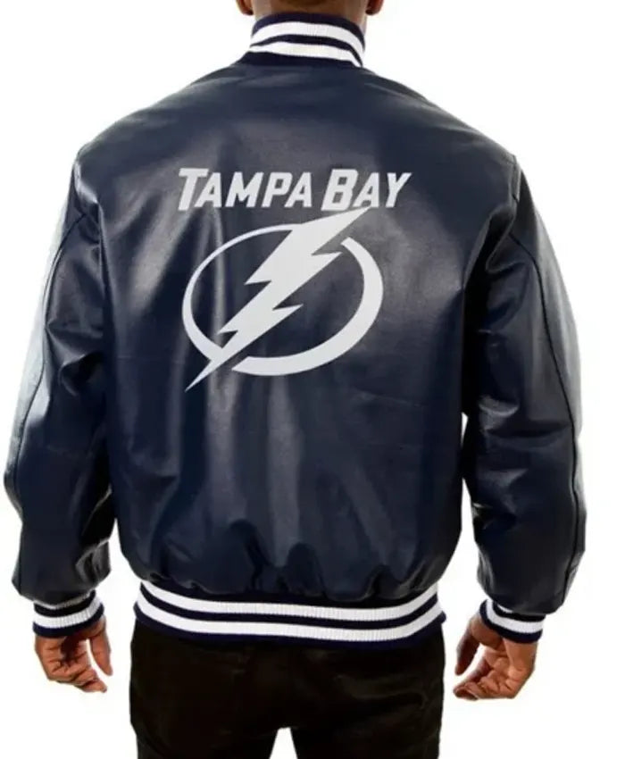 Tampa Bay Lightning Navy Leather Varsity Jacket