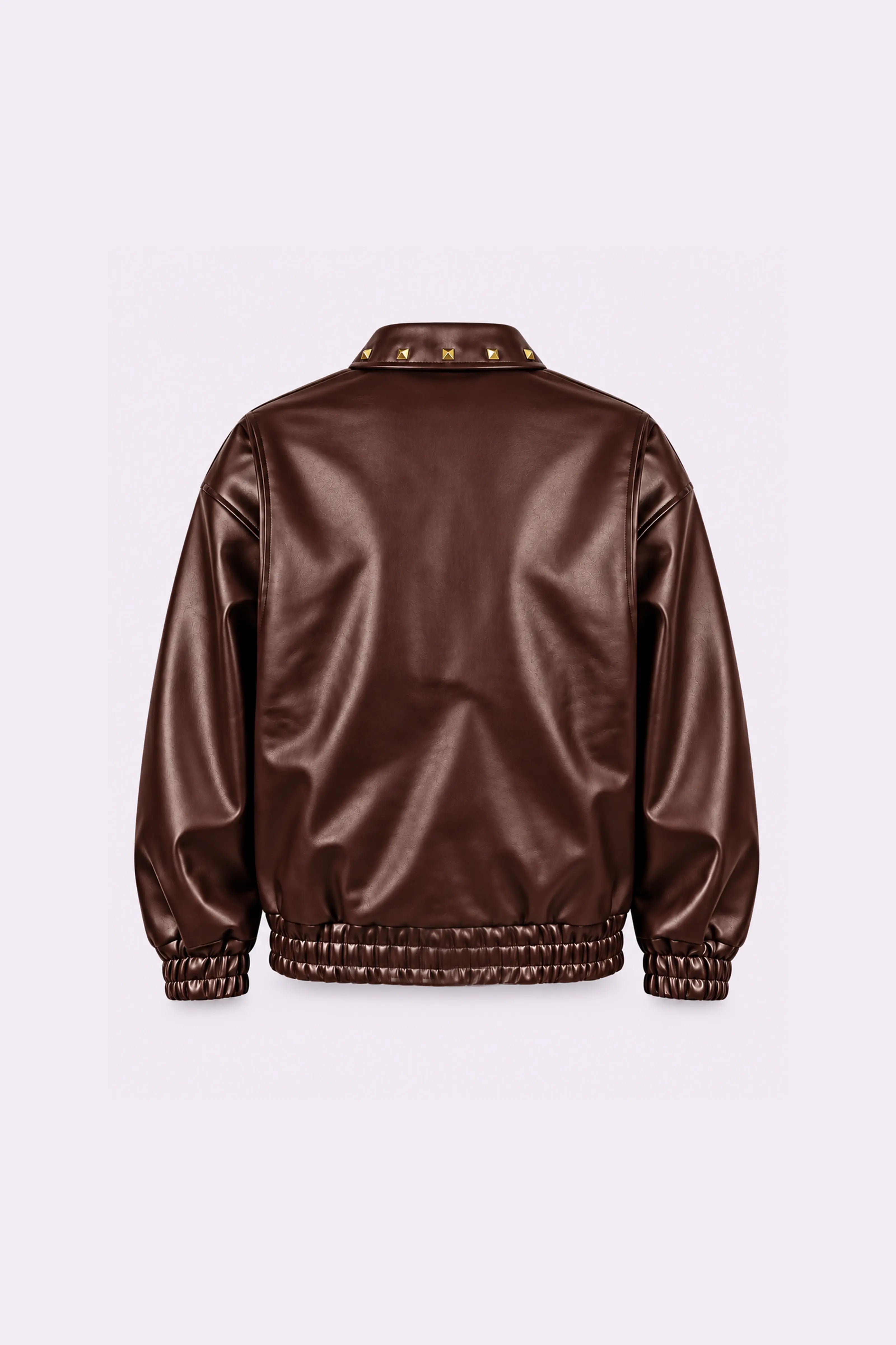 Brown Studded Bomber Jacket - back view