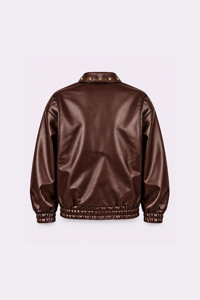 Brown Studded Bomber Jacket - back view