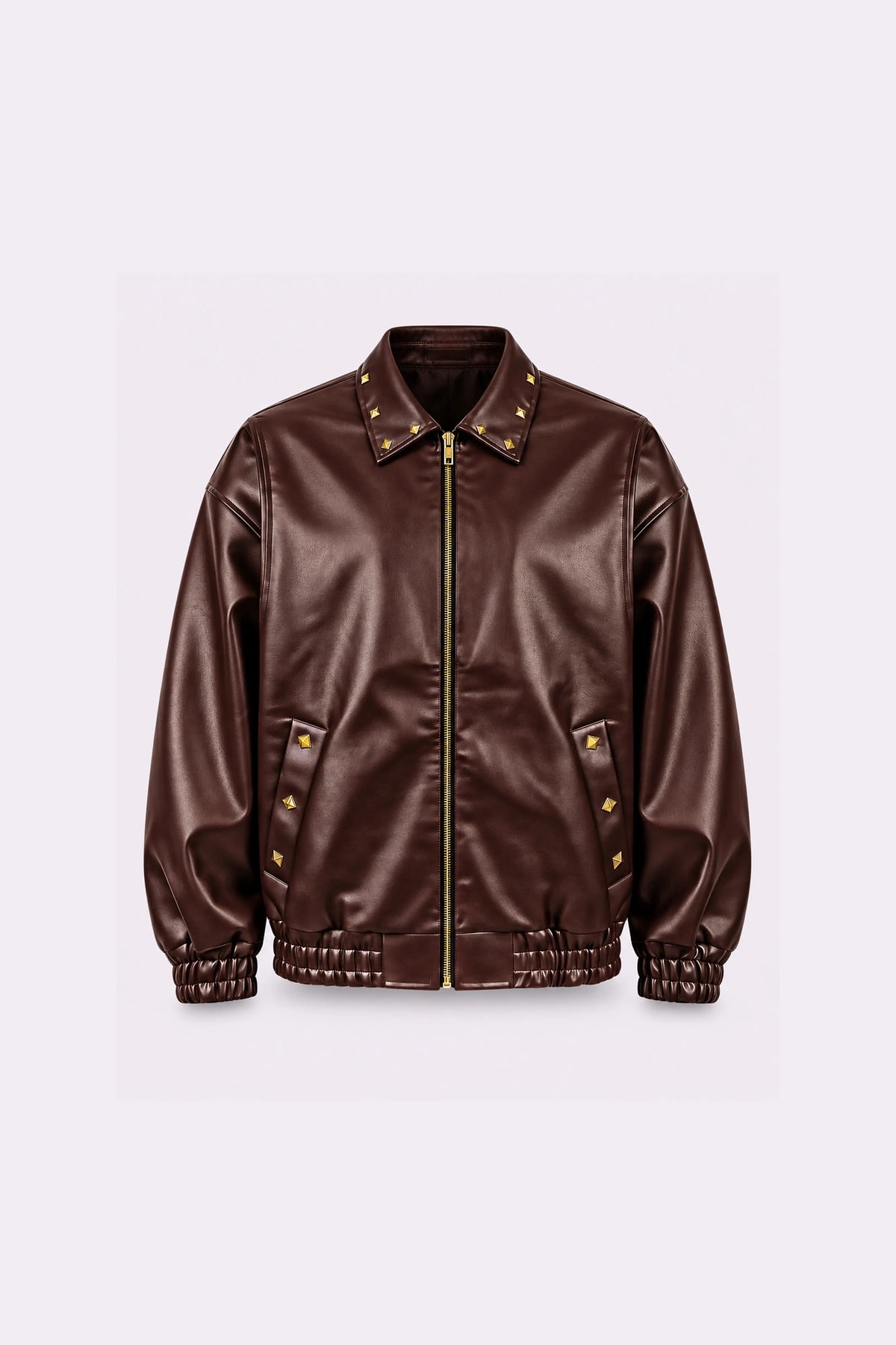 Brown Studded Bomber Jacket - front view
