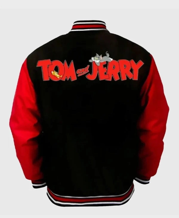 Tom And Jerry Black And Red Varsity Jacket