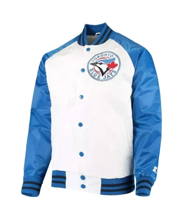 Toronto Blue Jays Clean Up Hitter White And Blue Varsity Jacket