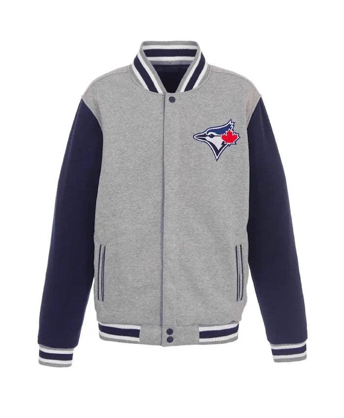 Toronto Blue Jays Grey And Navy Blue Varsity Jacket