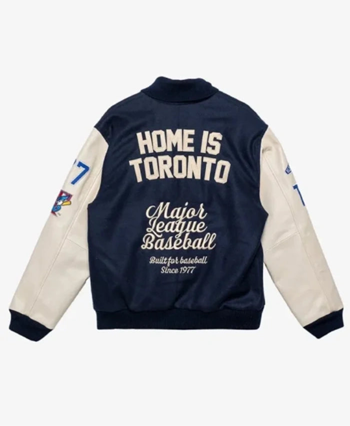 Toronto Blue Jays Patch Navy Blue And Cream Varsity Jacket