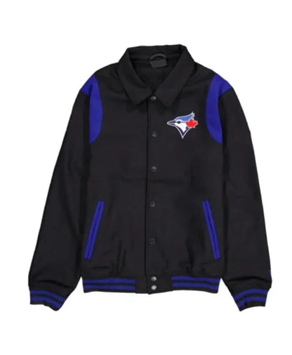 Toronto Blue Jays Sport Night Teddy Black And Blue Varsity Jacket