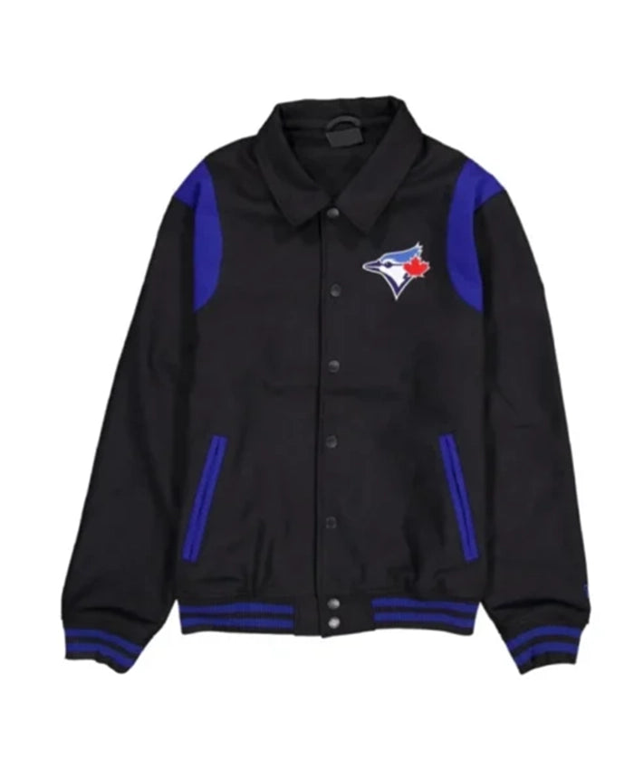 Toronto Blue Jays Sport Night Teddy Black And Blue Varsity Jacket