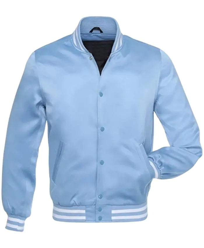 Unisex Light Blue Satin Varsity Jacket