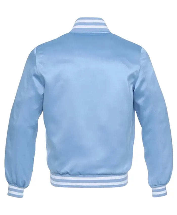 Unisex Light Blue Satin Varsity Jacket