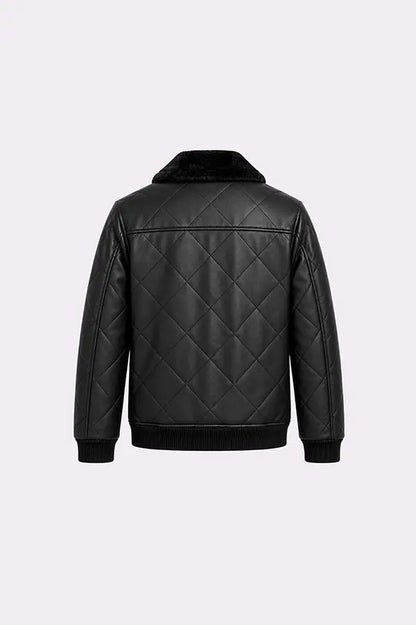 Black Faux Leather Bomber Jacket