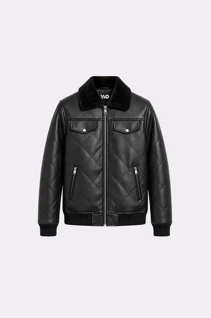 Black Faux Leather Bomber Jacket