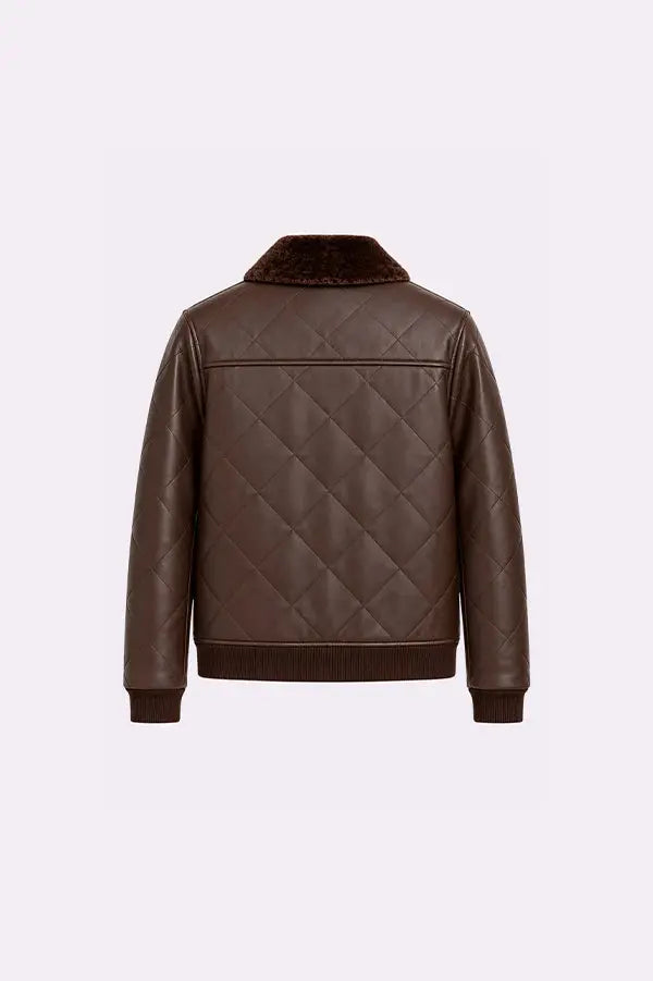 Brown Faux Leather Bomber Jacket