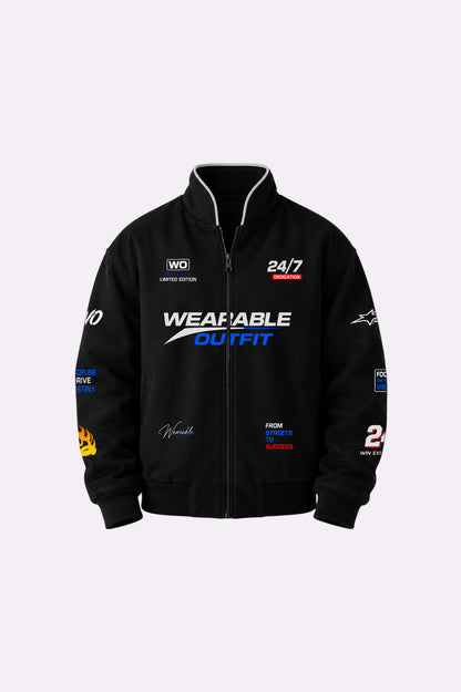 Black Graphic Racing Bomber Jacket