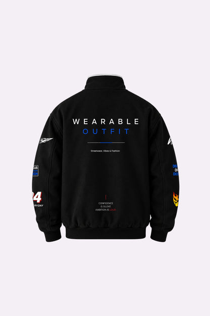 Black Graphic Racing Bomber Jacket