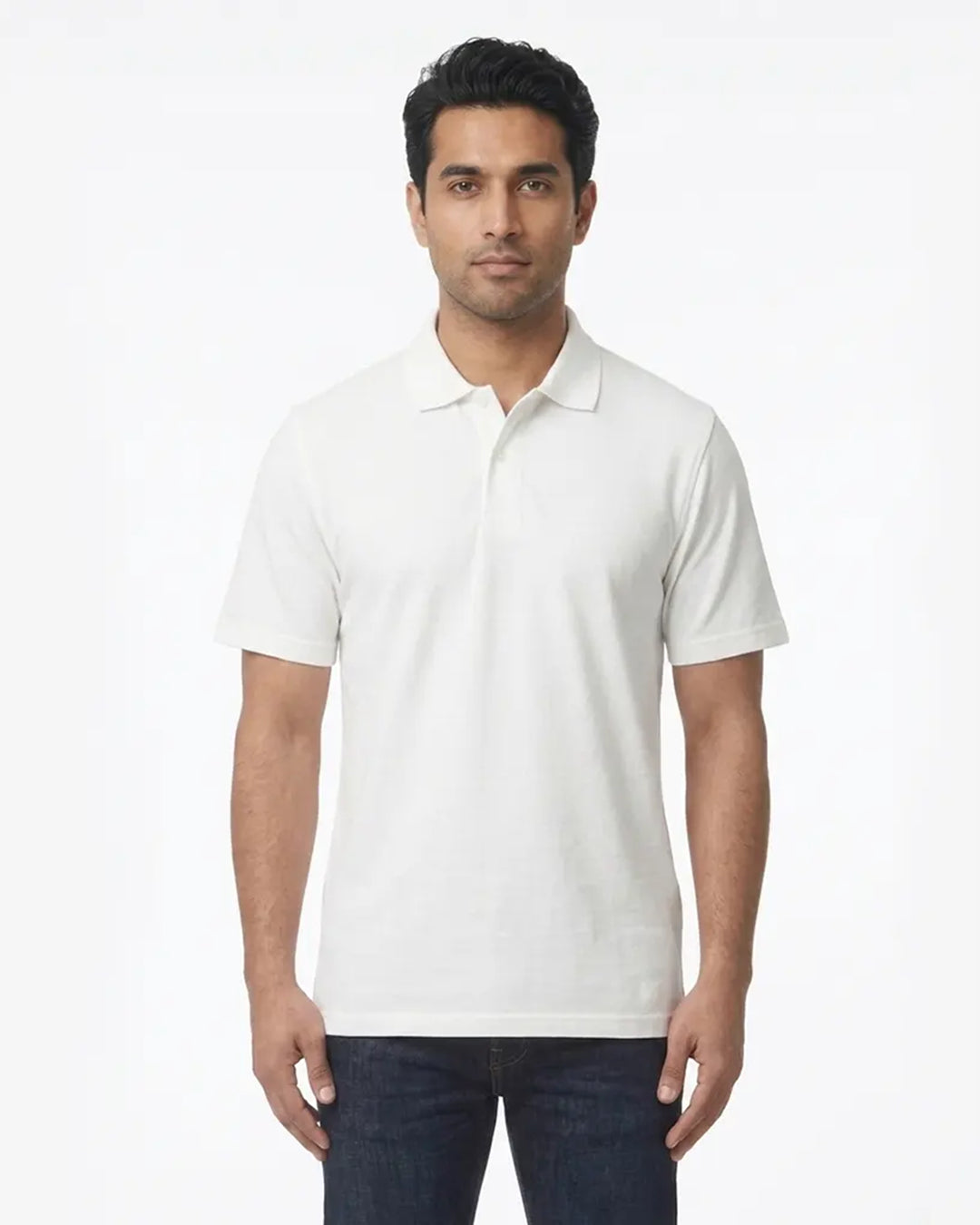 White Cotton Polo Shirt for Men