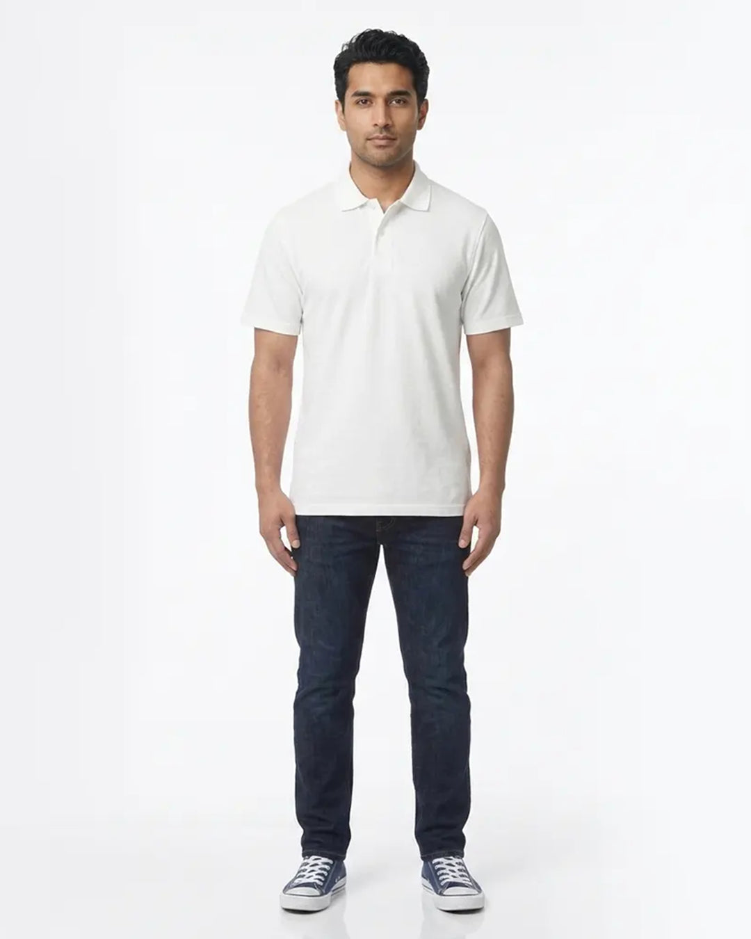 White Cotton Polo Shirt for Men