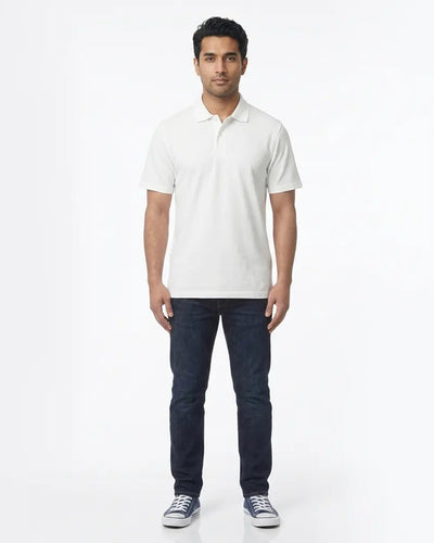 White Cotton Polo Shirt for Men