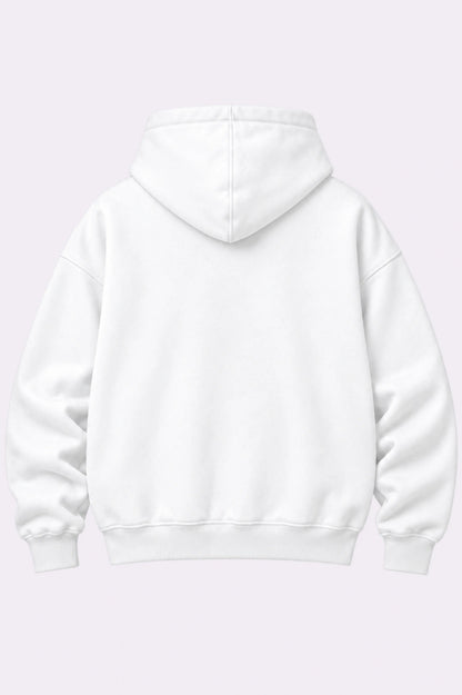 White Cursive Script Oversized Zip-Up Hoodie
