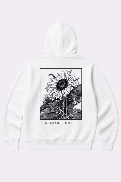 White Sunflower Graphic Floral Hoodie