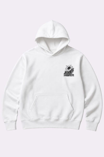 White Sunflower Graphic Floral Hoodie