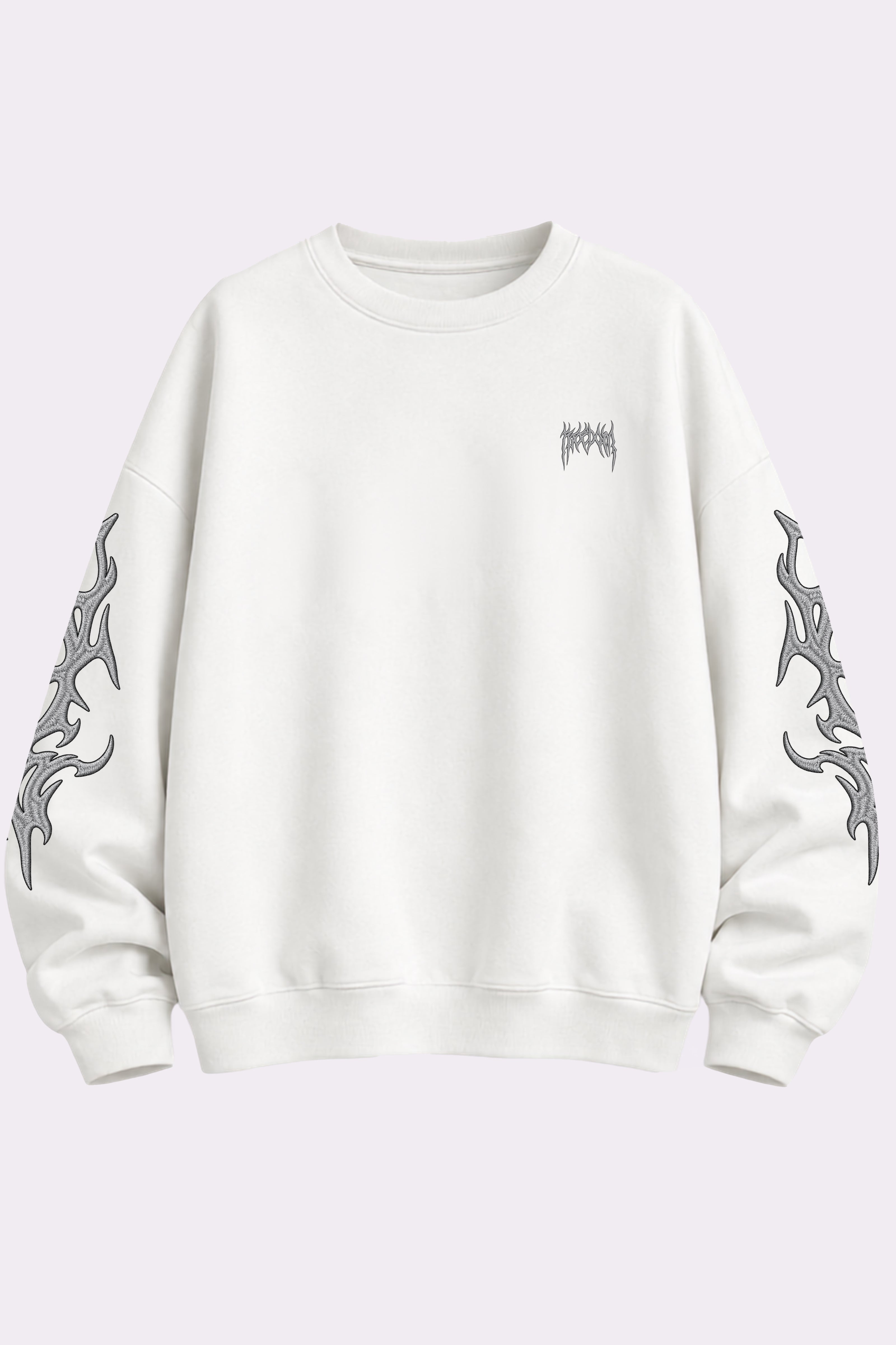 White Gothic Embroidered Flame Sweatshirt