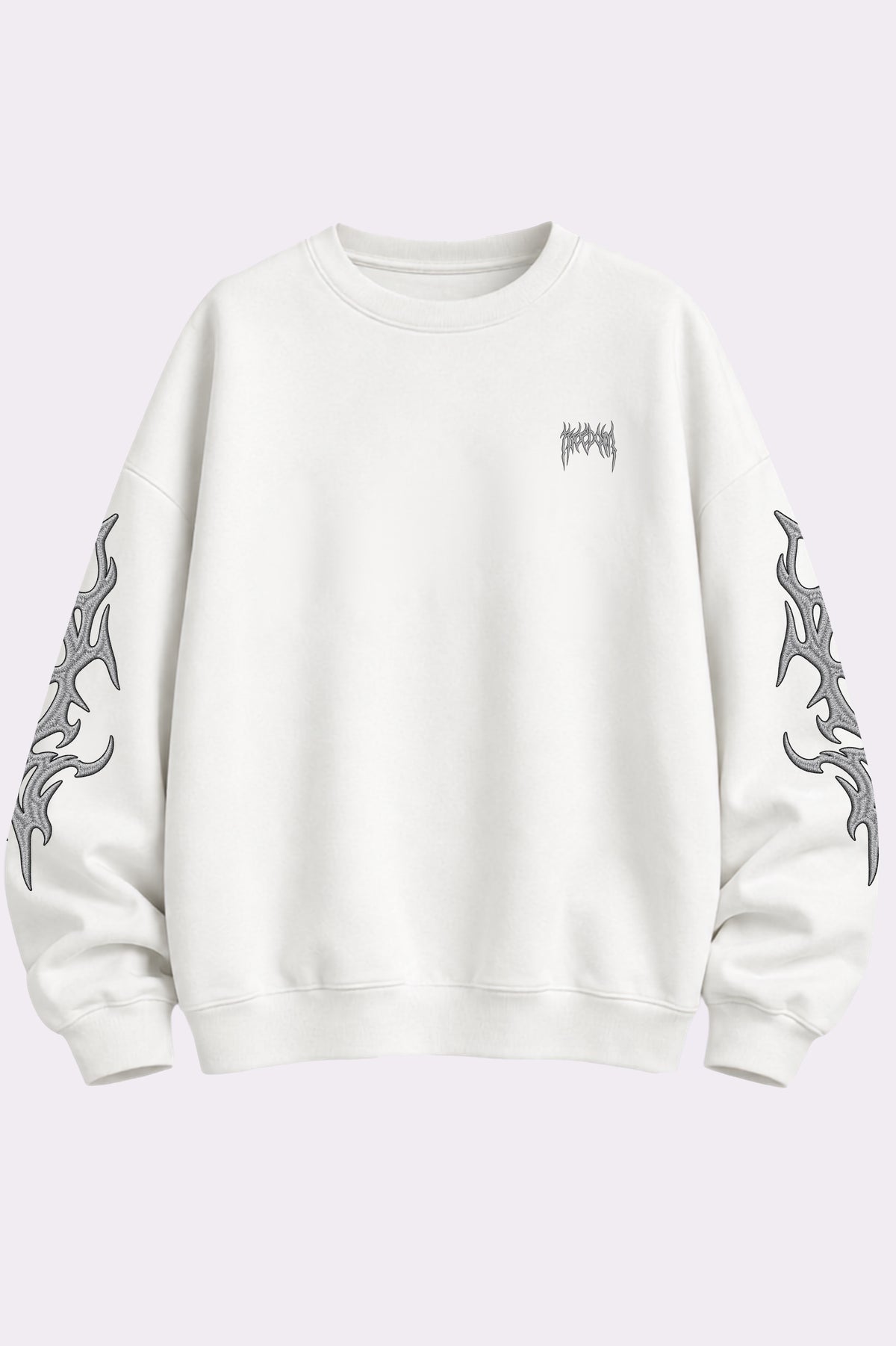 White Gothic Embroidered Flame Sweatshirt