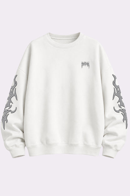White Gothic Embroidered Flame Sweatshirt