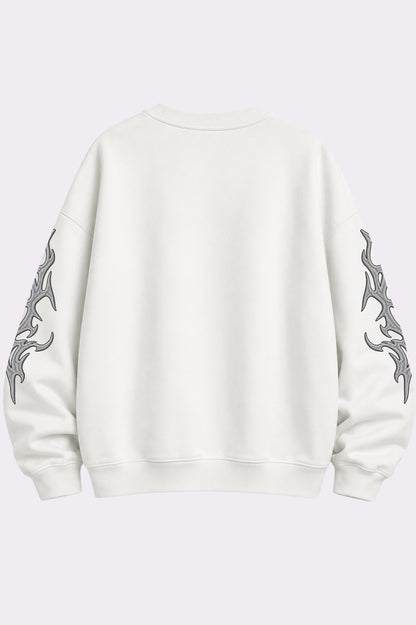 White Gothic Embroidered Flame Sweatshirt