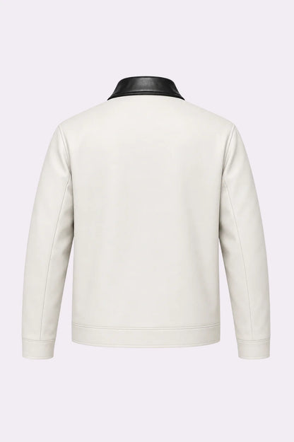 White Faux Leather Zip-Up Jacket