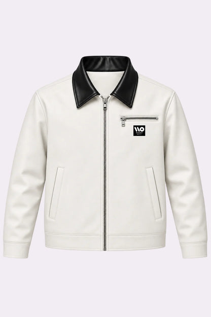 White Faux Leather Zip-Up Jacket