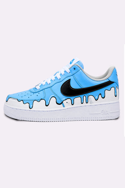 Hand-Painted Blue Drip AF1 Sneakers