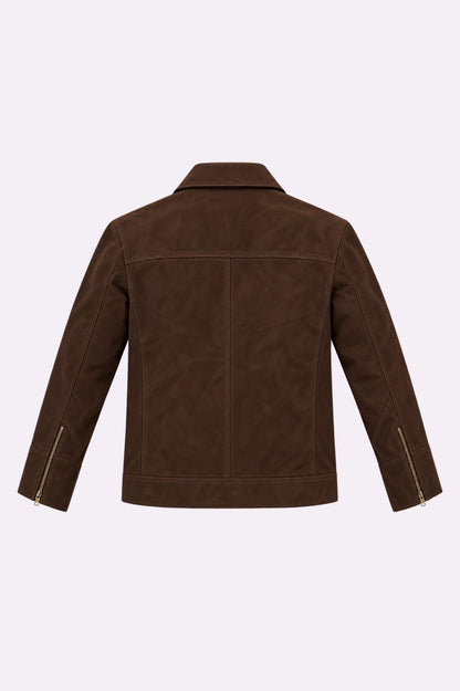 Real Dark Brown Suede Zip-Up Jacket