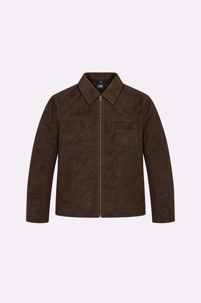 Real Dark Brown Suede Zip-Up Jacket
