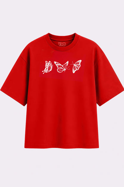 Red Butterfly Print Oversized T-Shirt
