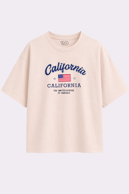 California Graphic Beige Oversized T-Shirt
