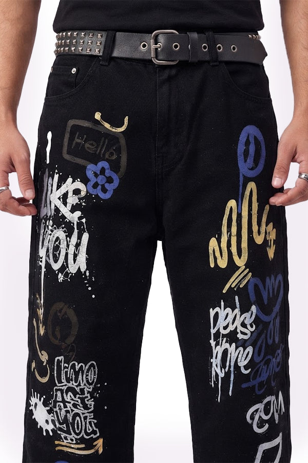 Black Graffiti Oversized Fit Jeans